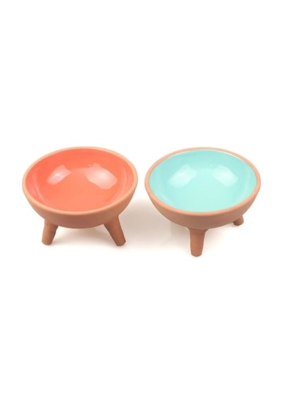 Athstore Ayaklı Kase Kedi Köpek Mama Su Kabı Ayaklı Sırlı 2'li