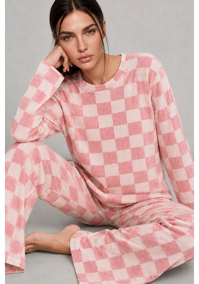 Kadın Çizgili Regular Fit Pembe Pijama Takımı 4691