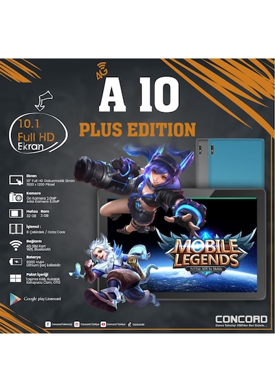 Concord A10 Plus 4G 3GB/32GB Eba TV + Zoom 10" Tablet