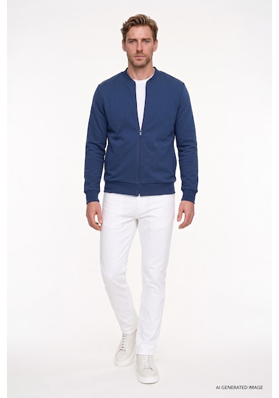 AC&Co / Altınyıldız Classics Erkek Lacı Standart Fit Normal Kesim İçi Polarlı Kolej Yaka Pamuklu Sweatshirt Lacivert