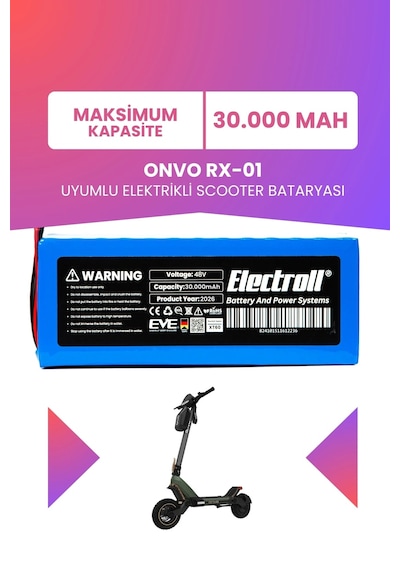 Onvo Rx-01 Uyumlu Batarya Maksimum Kapasite 48v 30.000mah Elektrikli Scooter Bataryası Çok Renkli