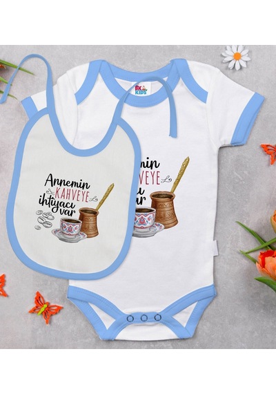Bk Kids Annemin Kahveye İhtiyacı Var Tasarımlı Mavi Bebek Body Zı Çok Renkli