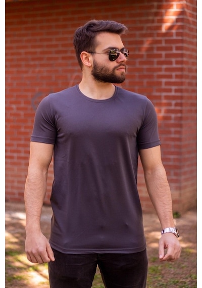 Azıcık Akıllı Füme Basic Rahat İnce Petek Kumaş Erkek Spor Tshirt 22Etshport