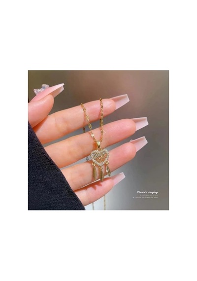 Lunarie Kalp Düş Kapanı Tüy Sarkıtlı 14k Gold Çelik Kolye Altın