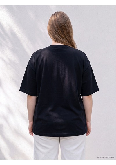 Lcw Curve Siyah Büyük Beden %100 Pamuklu Oversize Kadın Tişört