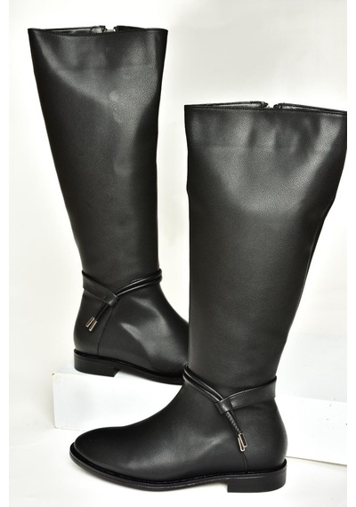 Fox Shoes T820109109 Siyah Düz Klasik Kadın Çizme Siyah-Suni Deri