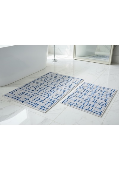 Banyo Paspası 2'li Set Blunity Grid Mavi Mavi