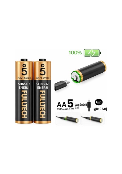 Şarjlı Kalın Kalem Pil Aa Şarj Edilebilir Pil 1.5v 2800mwh Lityum-ion Kalın Pil Aa 5 Type-c Şar