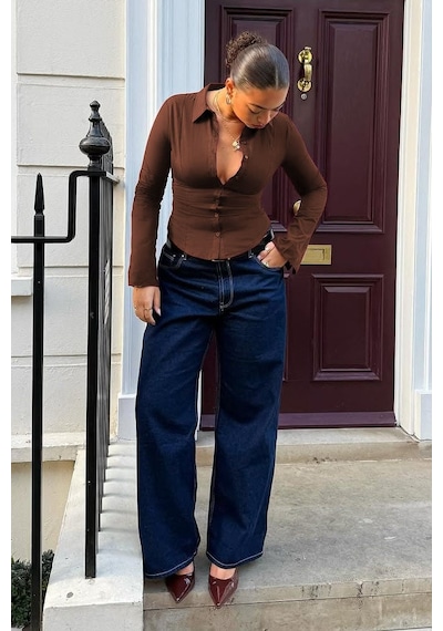 Madmext Kahverengi Vücuda Oturan Slim Fit Kadın Gömlek Mg2659 Kahverengi