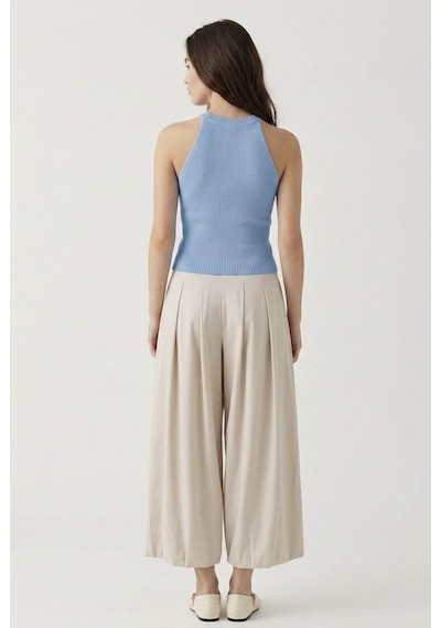 Neden Tekstil Kadın Fitilli Halter Yaka Crop Bluz - Mavi