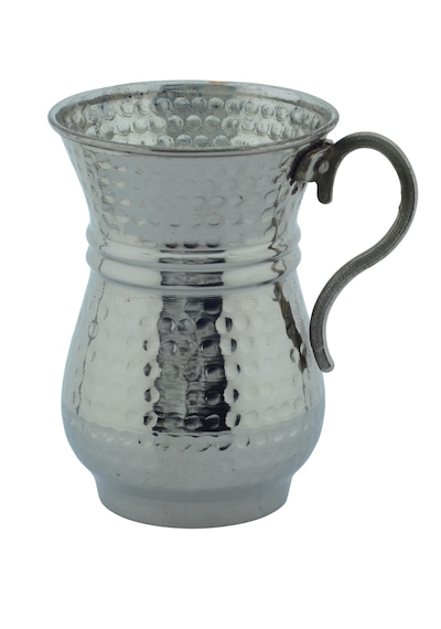 Geleneksel El İşlemesi 300ml Gümüş Renk Bakır Kulplu Maşrapa Ayran Bardağı 7,5cmx10cm Gümüş - Gri