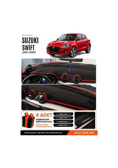 Suzukı Swift 2017-2020 Uyumlu Torpido Örtüsü, Torpido Kılıfı - Siyah Kırmızı