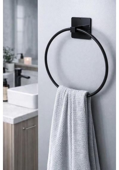 Yapışkanlı Yuvarlak Havluluk Banyo Mutfak Havlu Askılık Siyah Diğer