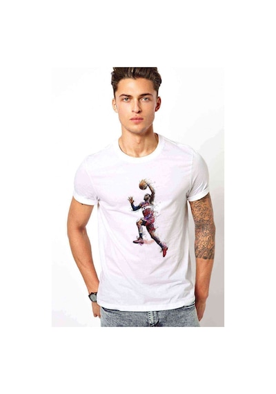 Basket Spor Basketci Baskılı Beyaz Erkek Tshirt