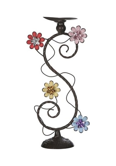 Vitale Saga Çiçekli Metal Mumluk 11X40 CM Ak.Ga0022