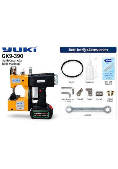 Yuki Çuval Ağzı Dikiş Makinesi Taşınabilir Şarjlı Batarya Gk9-390 2600 Mah 50 Hz / 60 Hz