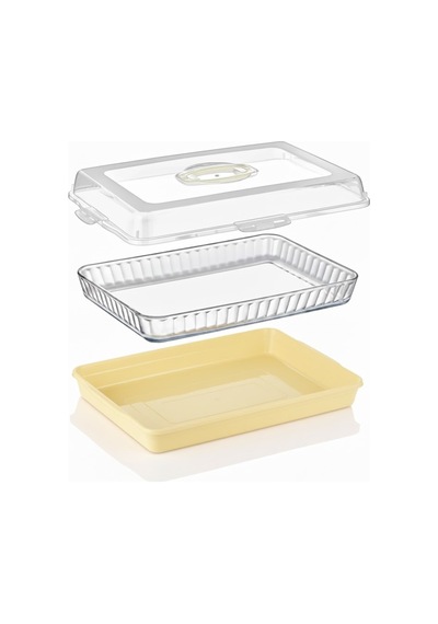 Dikdörtgen Börek Taşıma Kabı Kilitli Kapaklı 45x30x10 Cm Sarı