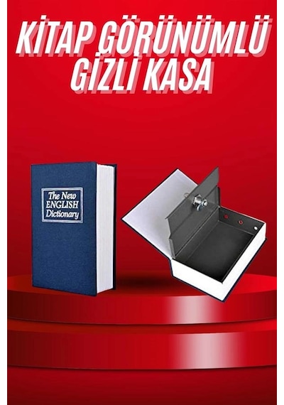 Kitap Görünümlü Gizli Kasa Büyük Boy Anahtarlı Kilitli Para Kasası Belirtilmemiş