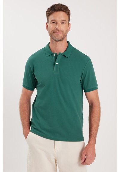 Tudors Erkek Slim Fit Dar Kesim Premium Seri %100 Pamuk Yumuşak Dokulu Merserize Yeşil Polo Yaka Tişört -50909