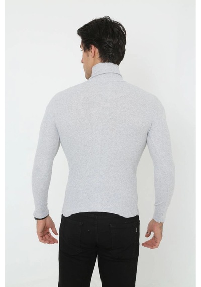 Erkek Fitilli Kaşkorse Kumaş Boğazlı Full Likralı Slimfit Body - Gri