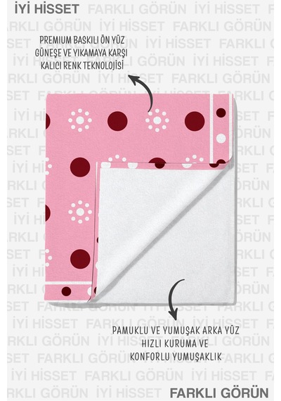 Puantiyeli Pembe Şık Plaj Havlu Örtüsu - Modern Minimalist Bordo Beyaz Kum Tutmayan Havlu Örtü Çok Renkli