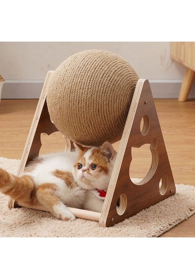 Ahşap Ipli Kedi Oyuncagi Topu Kedi Tırmalaması