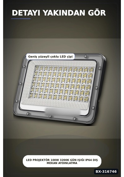 Led Projektör 100w 3200k Gün Işığı Ip64 Dış Mekan Aydınlatması 8200 Lümen 1 Adet Bx-316746