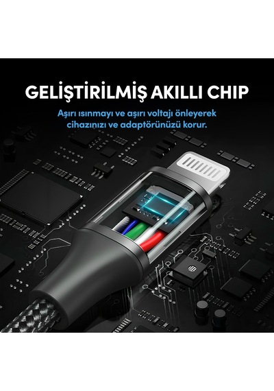 Woyax Apple Uyumlu iPhone Şarj Ve Data Kablosu Örgülü Lightning Siyah