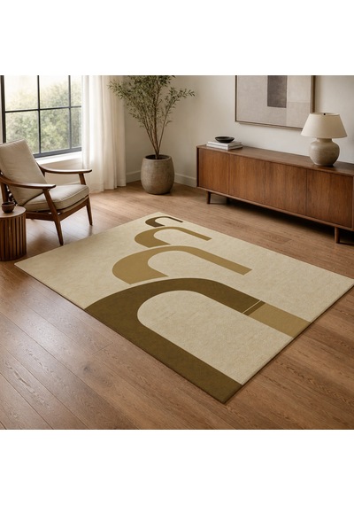 Kartela Halı Yankı Kemer Desenli Modern Halı Hardal Sarısı Kaymaz Taban 60x90 Cm