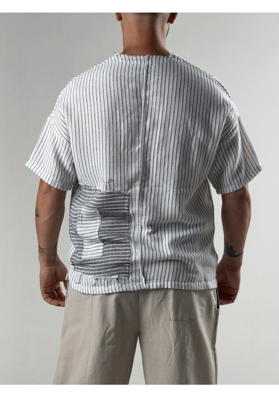 Cocopelli Beyaz Çizgili Patch Bohem Erkek T-shirt Coc3279