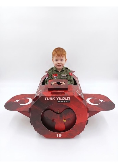 Kardinno Savaş Jeti Eğitici Oyuncak Karton Giyilebilir Çocuk Kostümü Etkinlik Parti Kostümü kırmızı
