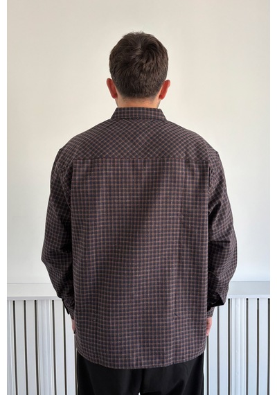 Erkek Oversize %100 Pamuk Ekose Gömlek Kahverengi