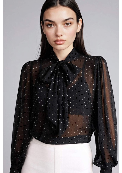 Defacto Overshırt Fıt Fular Yaka Simli Twill Bluz G7960ax26spbk81 Siyah-bk81