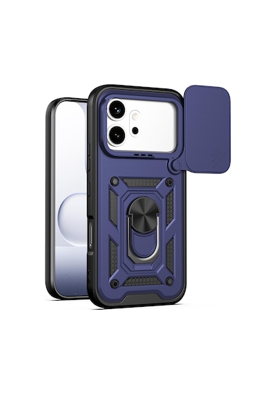 Teleplus Honor 600 5g Kılıf Magnetik Standlı Kamera Korumalı Slide Sürgülü Cover Kapak Lacivert