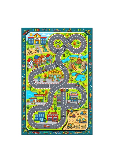 Kartela Halı Dino Şehir Kaymaz Taban Çocuk Oyun Halısı - 60 x 90 CM