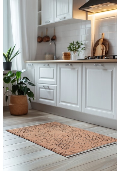 Venüs Hardal Iskandinav Desenli Yumuşak Kaymaz Tabanlı Pamuk Dokuma Kilim Kolay Temizlenen Halı Hardal