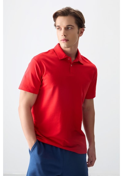 Air Jones Tommy Life Fiesta Pamuklu Kalın Yumuşak Dokulu Polo Yaka Oversize Fit Basic Erkek T- Shirt - 88381 Kirmizi
