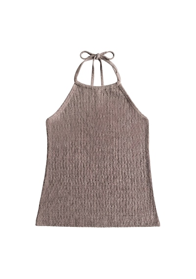 Cottonhıll Premium - Tide Collection Vizon Halter Yaka Boyundan Bağlamalı Bürümcük Dokulu Kadın Crop Bluz VİZON Cottonhıll Premium - Tide Collection Vizon Halter Yaka Boyundan Bağlamalı Bürümcük Dokulu Kadın Crop Bluz VİZON