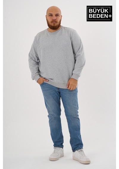 Superlife Erkek Büyük Beden Bisiklet Yaka İnce Sweatshirt Regular Fit %64 Pamuklu Spr26bsw956 Açık Gri Melanj