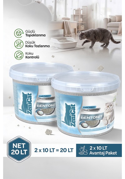 Marsilya Sabunlu Bentonit Kedi Kumu 2x10 Lt İnce Taneli, Güçlü Topaklanan, Ferah Koku, Kovalı