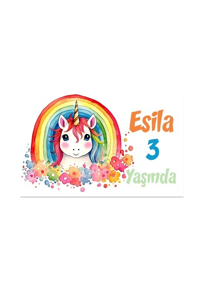 Unicorn Ve Gökkuşağıtemalı Doğum Günü Afişi -2 70x100 Cm