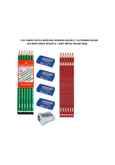 Faber Castel 12Li Kurşun 12Li Kırmızı Sınav Silgisi Kalemtraş