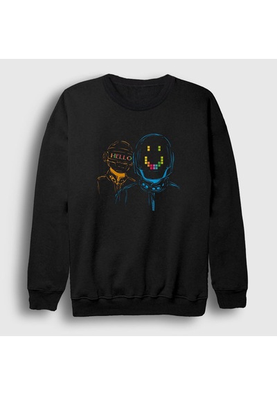 Presmono Unisex Hello Daft Punk Sweatshirt Siyah
