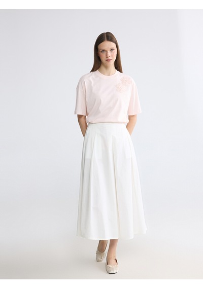 Lcw Modest Pembe Bisiklet Yaka Nakışlı Bluz