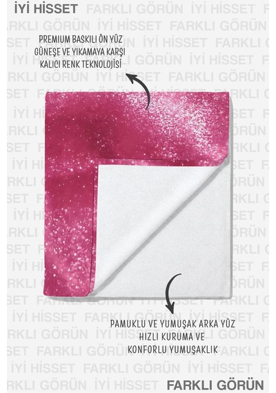 Pembe Sim Desenli Galaksi Plaj Havlusu - Modern Parlak Uzay Temalı Hızlı Kuruyan Mikrofiber Havlu İnci Armut