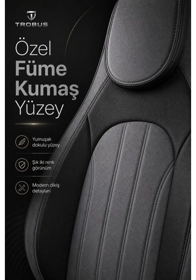 Fiat Albea 2002-2012 Bel Destekli Tay Tüyü Koltuk Kılıfı Tokyo Serisi Füme Siyah
