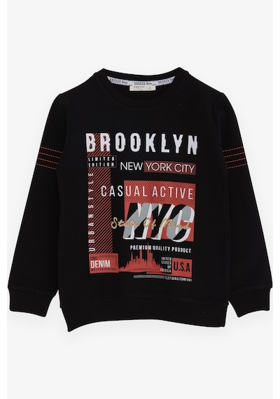Breeze Erkek Çocuk Sweatshirt Yazı Baskılı 7-12 Yaş, Siyah