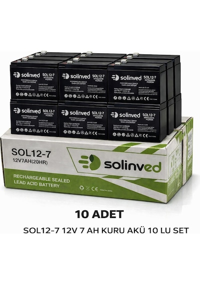 Solinved 12v 7ah Kuru Akü Ups Ve Alarm Aküsü 10adet