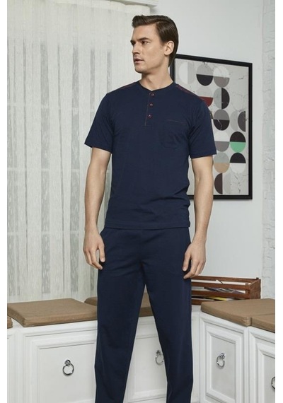 Kly 7612 Erkek Midi Yaka 3'Lü Pijama Takım