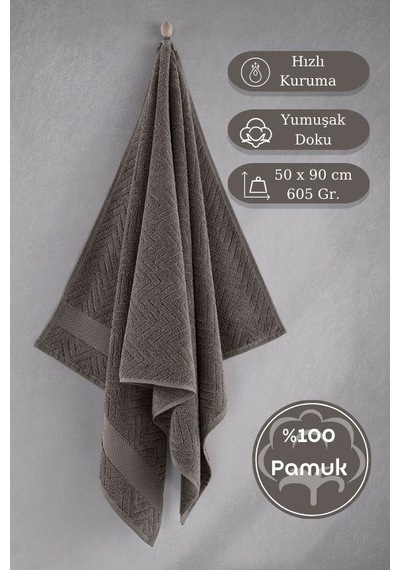 Pamuk Tekli Havlu Jakarlı Karna Premıum Zander - 50 X 90 Gri